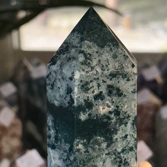Moss Agate Crystal Tower With Druzy! - Picture 12 of 13